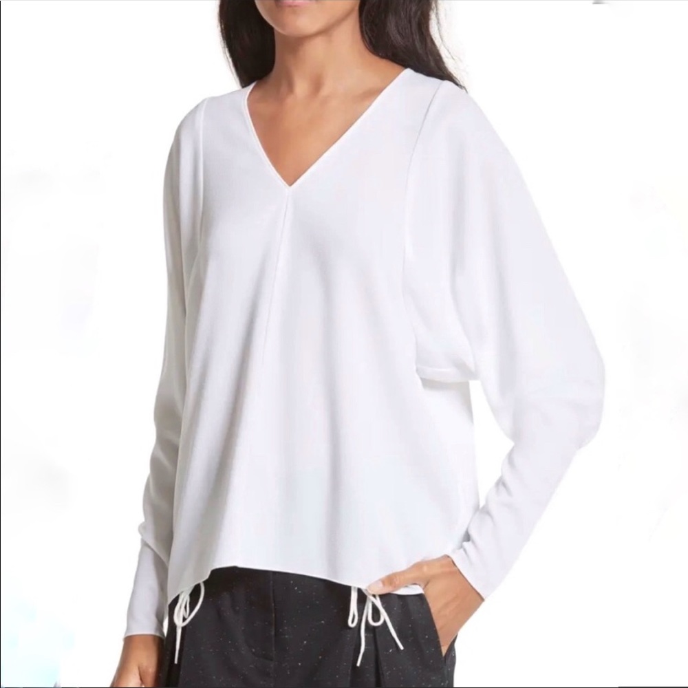 Tibi designer dolman sleeve batwing white crepe blouse top